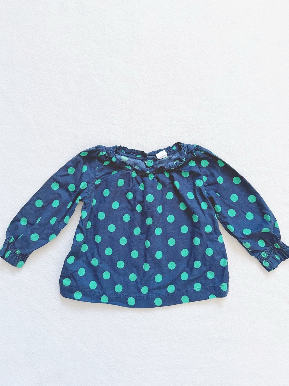 3/$30 Gap Girl Blue Green Polka Dot Long Sleeve Ruffle Collar Button Back Blouse